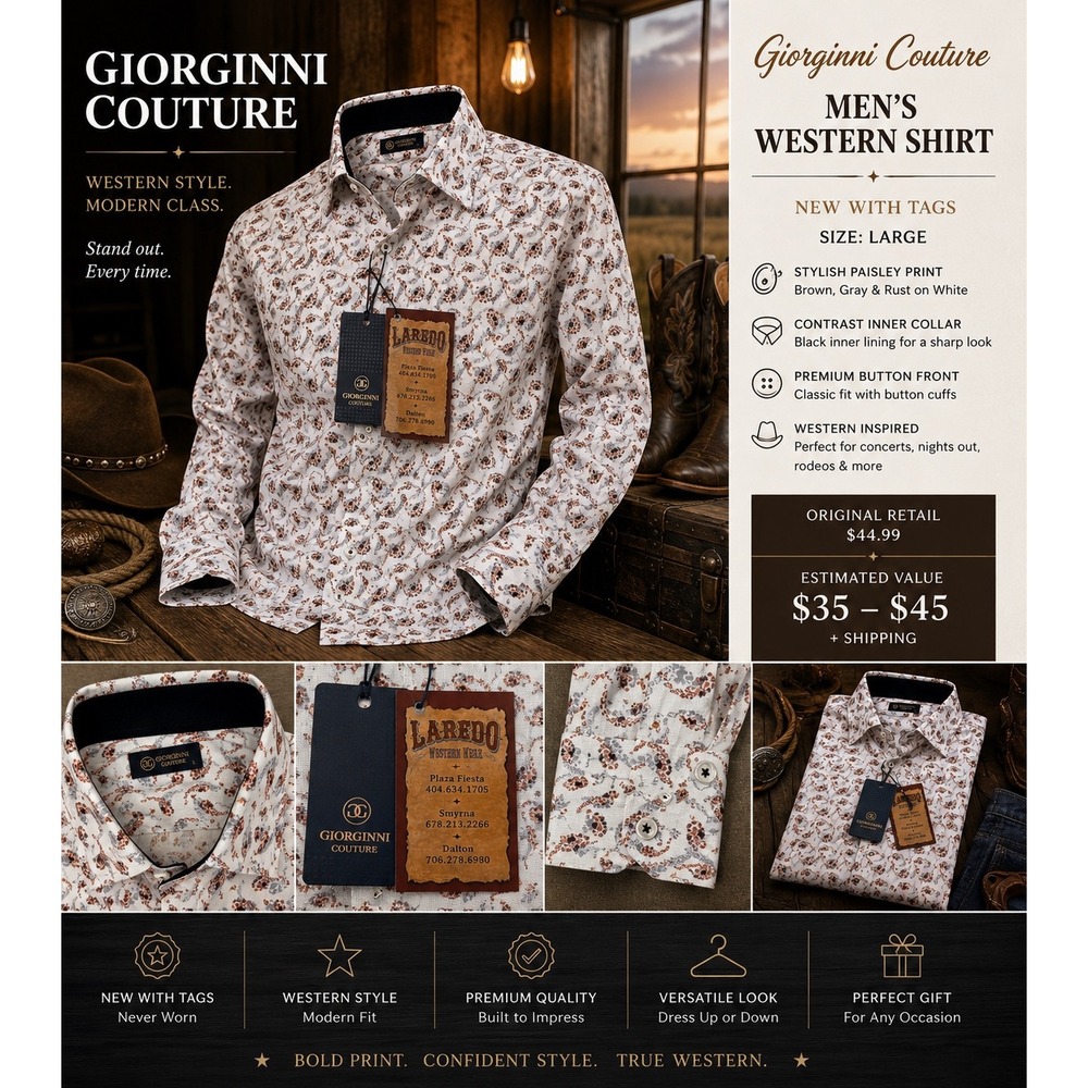 NWT Giorginni Couture Men's Paisley Western Button Front Shirt Large